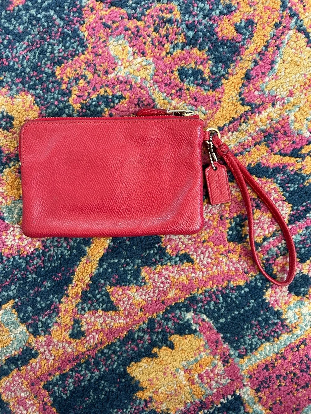Coach | Women’s Red Leather Top Zip Wristlet Wallet Gold Logo Red Hand Tag OS